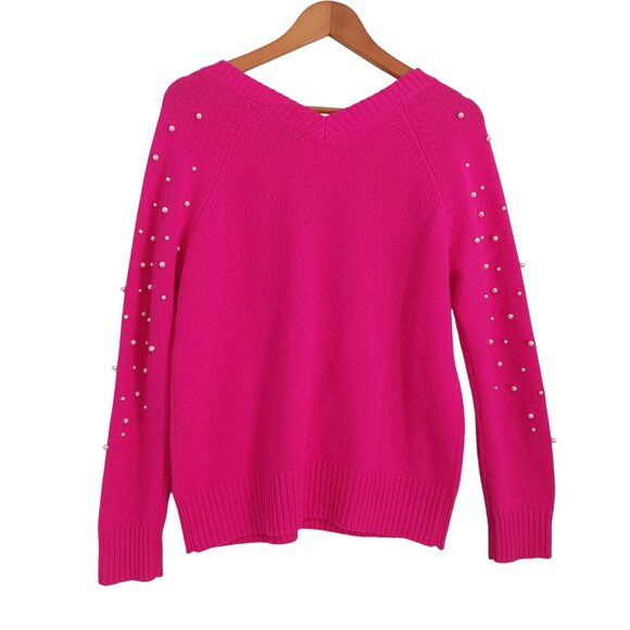 Charter Club Pink Cashmere Sweater Double V-Neck Pearl Embellished Feminine - Picture 3 of 10